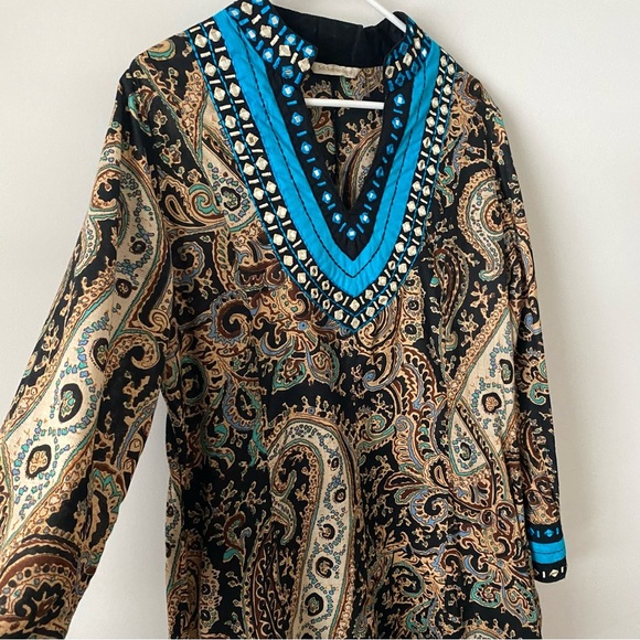 Soft Surroundings Paisley Boho Embellished Sheath Tunic Top Dress size S - Picture 2 of 8